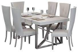 It is the place where families can relate to their daily stories and struggles, where the best friends laugh at good memories, where a person can sit still in the morning to enjoy on a cup of hot coffee. Kiu Modern 7 Piece Dining Room Set White Matte Grey Transitional Dining Sets By Bedtimenyc Houzz