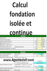 Feuille Excel De Calcul De Fondation Isolee Et Fondation Continue Calcul Devis Batiment Cours De Topographie