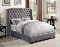 Delia double bed, marine green velvet. Pissarro Grey Velvet Upholstered King Panel Bed From Coaster Coleman Furniture