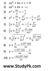 Math Complete The Square To Derive The Quadratic Formula Studypk Quadratics Quadratic Formula Math Formula Chart