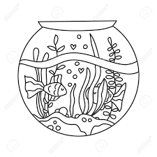 Looking for free printable coloring pages for adults and kids? Round Aquarium With Two Fish And Algae Funny Underwater World Coloring Book With Wild Flowers For Adults And Children Line Art In Vector Coloring Book Royalty Free Cliparts Vectors And Stock Illustration