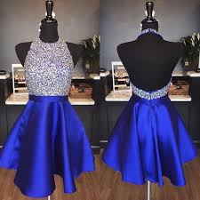 Halter Homecoming Dress Beaded Prom Gowns Short Prom Dress 2017 Royal Blue Cocktail Dresses Halter Homecoming Dress Backless Homecoming Dresses Royal Blue Cocktail Dress