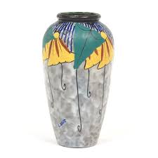 Very nice antique 9 tall bristol hand painted floral green victorian glass vase. French Pottery Aspire Auctions