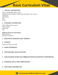 a curriculum vitae very useful for