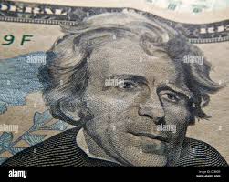Close up of twenty dollar bill and President Jackson Stock Photo