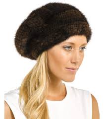 Mya Black Knitted Mink Beanie Hat with Elastic Band: FurHatWorld.com