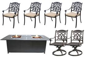 Round patio fire pit with table space. Outdoor Patio Furniture Set 7 Piece Propane Fire Pit Table Firepit Cast Aluminum For Sale Online Ebay