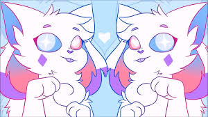 284190 - safe, artist:typh, oc, oc only, oc:crystal (kittydogcrystal),  canine, cat, dog, feline, fictional species, hybrid, kittydog (species),  mammal, anthro, 2018, 2d, 2d animation, animated, animation meme, blue  background, blue eyes, blue