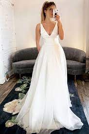 2020 Casual Beach Wedding Dresses With V Neckline Wedding Dresses Bridal Dresses V Neck Wedding Dress