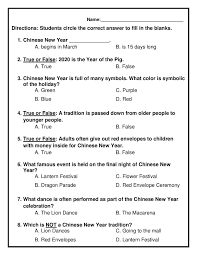Chinese New Year Quiz Chineese New Year Newyear Comprehension Passage