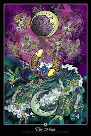 Just as we live by the cycles of the moon, the moon tarot card encourages pisces to go with the flow of nature, instead of swimming against explore the meaning of any tarot card while browsing our extensive library of tarot decks! Pisces And The Moon Tarot Cards Art The Moon Tarot Card Art