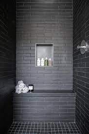 Maybe you would like to learn more about one of these? Black Brick Style Shower Tiles With Black Grid Shower Floor Transitional Bathroom