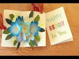 Glue the folded white section on one side of the rectangle. Free Printable Happy Birthday Card With Pop Up Bouquet A Piece Of Rainbow Birthday Card Printable Easy Birthday Cards Diy Free Printable Birthday Cards
