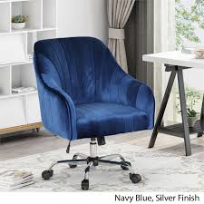 Not available for pickup and same day delivery. Noble House Channeled Glam Velvet Home Office Swivel Chair In Navy Blue 309120