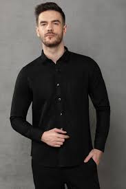 Extended Collar Linen Shirt - Jet Black, L / Jet Black / YLST/517A
