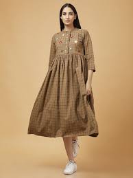 Brown Hand Embroidered Cotton Dress Fashion Tops Blouse Fashion Attire Girls Fashion Clothes
