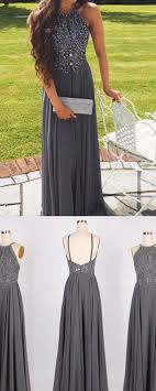 Hot Selling A Line Prom Dress Halter Gray Backless Prom Gown Long Beading Prom Dress Gray Evening Dress 2017 Prom Dresses Halter Prom Dresses Grey Prom Dress Elegant Prom Dresses