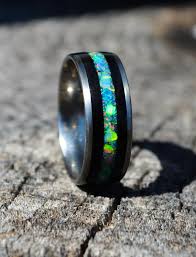 Black And Blue Titanium Wedding Band Black Opal Titanium Opal Ring Opal Engagement Ring Opal Ring Bentwood Ring Wood Ring Mens Opal Ring Engagement Ring Opal Wedding Rings Engagement Rings Opal Rings For Men