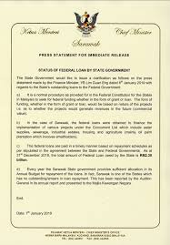 2(a), 8th schedule) and state constitution (art. Informasi Sarawak Kenyataan Akhbar Ketua Menteri Sarawak Berhubung Pinjaman Kerajaan Negeri Sarawak Kepada Kerajaan Persekutuan