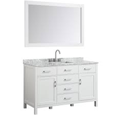 Beaumont Decor Hampton 55 In Bath Vanity In White With Marble Vanity Top In Carrara White With White Basin And Mirror Hamp055srecwht Single Sink Bathroom Vanity Marble Vanity Tops Bathroom Sink Vanity