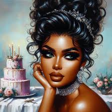 It's my birthday 🎂... thought I would create some images for me ☺️ B/P  acrylic oil painting, beautiful dark caramel brown tone African American  woman with short, voluminous, wavy, curly assymetrical bob,