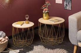 2er Set Couchtische Storage 50cm Gold Eiche Beistelltische Couchtisch Truhe Tisch