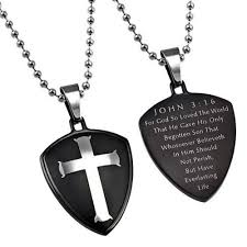 Cross And Shield John 3 16 Necklace Bible Verse Steel Ball Chain Christian Necklace Christian Jewelry Godly Man