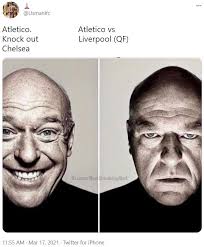 Liverpool rompe los sueños de la sexta y manda a casa al barcelona. Atletico Vs Chelsea Atletico Vs Liverpool Dean Norris Reaction Know Your Meme