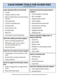 Free Printable List Of Calm Down Tools For Older Kids From And Next Comes L Coping Skills Social Emotional Learning Counseling Activities