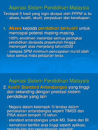 Misi kementerian pelajaran malaysia ialah membangunkan sistem pendidikan yang berkualiti dan bertaraf dunia, di samping memperkembangkan potensi individu sepenuhnya dan memenuhi aspirasi negara. 5 Aspirasi Sistem