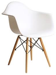 Trige mid century side chair walnut base (set of 2) price: Daw Plastic Dining Armchair With Wood Eiffel Legs Midcentury Dining Chairs By Emodern Decor Houzz