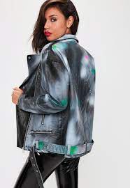 Black Faux Leather Spray Paint Jacket Missguided Coats Jackets Women Jackets Coats For Women