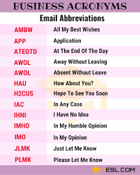 250 Common Business Acronyms Abbreviations Slang Terms 7 E S L Learn English Words English Vocabulary English Vocabulary Exercises