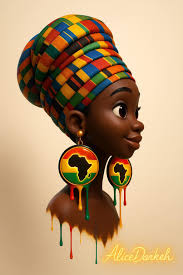African woman in kente headwrap and pan-african jewelry