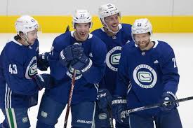 Vancouver #canucksподлинная учетная запись @canucks. From Left To Right Vancouver Canucks Defensemen Quinn Hughes Travis Hamonic Nate Schmidt And Las Vegas Review Journal