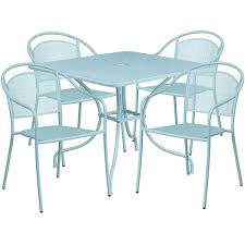 The latest on our store health and safety plans. Flash Furniture 35 5 Square Sky Blue Indoor Outdoor Steel Patio Table Set With 4 Round Back Chairs Co 35sq 03chr4 Sky Gg