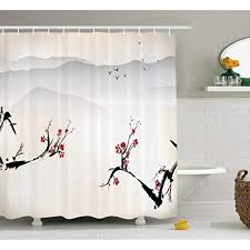 Ambesonne Asian Decor Shower Curtain Set Japanese Nature Landscape With National Sakura Flower Shower Curtain Sets Bathroom Decor Sets Printed Shower Curtain