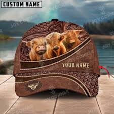 Joycorners Highland Cattle Personalized Name Brown Carving Leather Pat