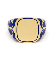 I styled it with a white shirt and some asymmetrical hem jeans to add a cool touch. Cushion Gold And Navy Enamel Signet Ring