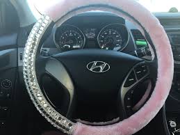 Chevron zigzag car seat cover, rhinestone crystal license plate frame, baja blanket steering wheel cover, pink daisy flower auto vase, animal print zebra car seat cover, purple leopard car floor mats, carlashes headlight eyelashes, zebra stripe auto floor mats, cute angel rear view mirror car charm, visor picture frame. Pink Fur Bling Rhinestone Steering Wheel Cover Pink Car Accessories Girly Car Accessories Pink Car