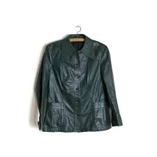 Green Leather Jacket Green Leather Pea Coat Womens 70s Leather Button Up Jacket 1970s Leather Jac Green Leather Jackets Leather Jacket Pea Coats Women