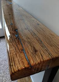 Reclaimed Ocean Oak Table Live Edge Wood Resin River Entryway Hallway Wood Resin Table Wood Resin Live Edge Wood