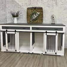 Double Den W Sliding Barn Doors Storage Drawers Etsy In 2021 Dog Kennel Furniture Crate Furniture Dog Crate Furniture