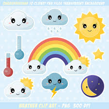 Cute Weather Clipart Rainbow Clouds Sun Star Lightning Etsy Weather Clipart Clip Art Weather Art