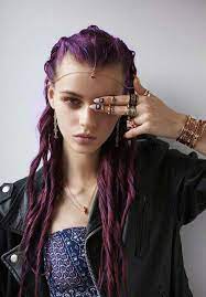 Adore This Girl Vibrant Purple Hair Leather Jacket Nail Art Lots Of Jewerly Hair Styles Punk Hair Dark Purple Hair