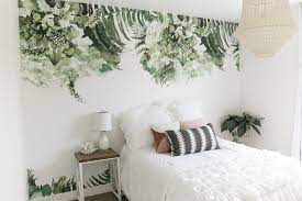 Beautiful Watercolor Print Effect With Tropical Green Leaf Removable Wallpaper Bedroomdecor Wallpaper P Wallpaper Bedroom Green Leaf Wallpaper Bedroom Decor