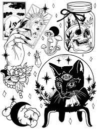 Flash Sheet Black Cat Tattoos Witch Tattoo Tarot Tattoo