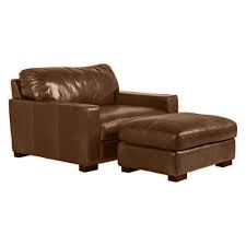 Ian Saddle Brown Leather Piece Arm Chair Ottoman Set