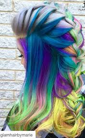 Blue Mixed Braided Rainbow Dyed Hair Color Hair Styles Cool Hair Color Hair Dye Colors