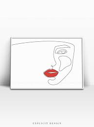 Printable Woman Face Drawing Art Abstract Red Lips Sketch Etsy Female Face Drawing Face Drawing Lips Sketch
